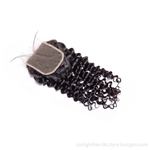 Sunlight human hair Deep Curly free part 4*4 lace closure  and  middle/three part kinky curly silk base closure HD